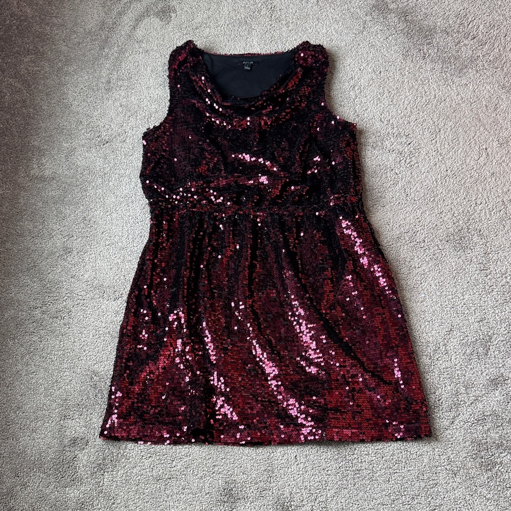 Apt. 9 Maroon Sequin Sleeveless Party Dress SIZE L Scoop Neck Cocktail